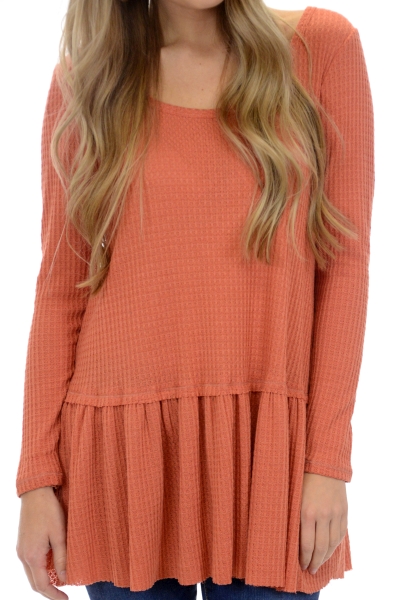 Thermal Babydoll Tunic, Coral