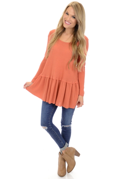 Thermal Babydoll Tunic, Coral