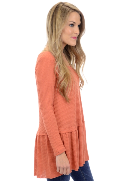 Thermal Babydoll Tunic, Coral