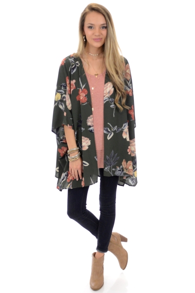 Versailles Kimono, Olive - Kimonos - Tops - The Blue Door Boutique