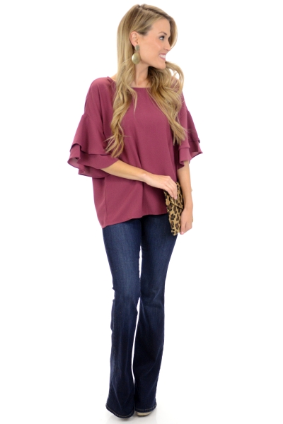 Gemma Ruffle Top, Plum