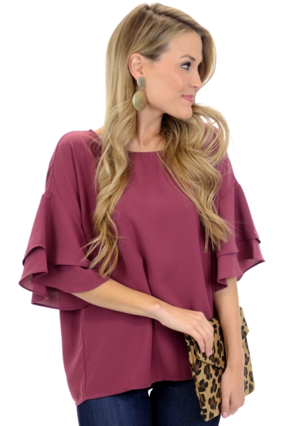 Gemma Ruffle Top, Plum