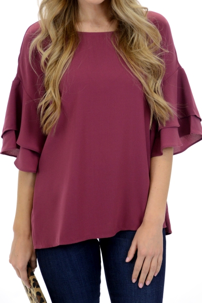 Gemma Ruffle Top, Plum