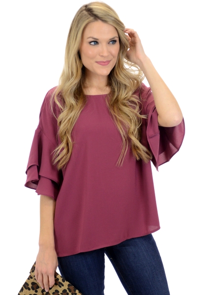 Gemma Ruffle Top, Plum