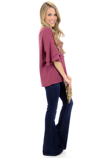 Gemma Ruffle Top, Plum