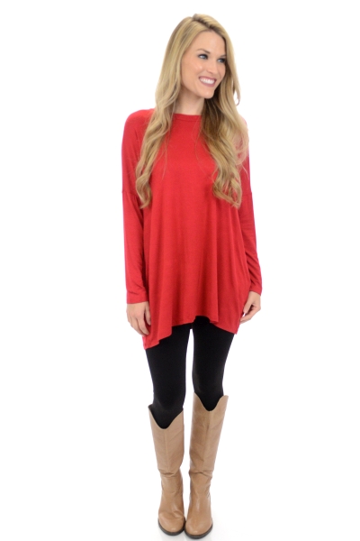 Drop Shoulder Tunic, Red