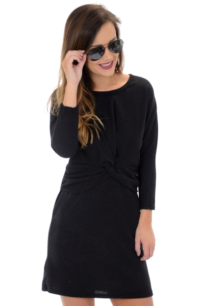 Twisted Sweater Dress, Black