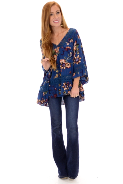 Blue Boho Top