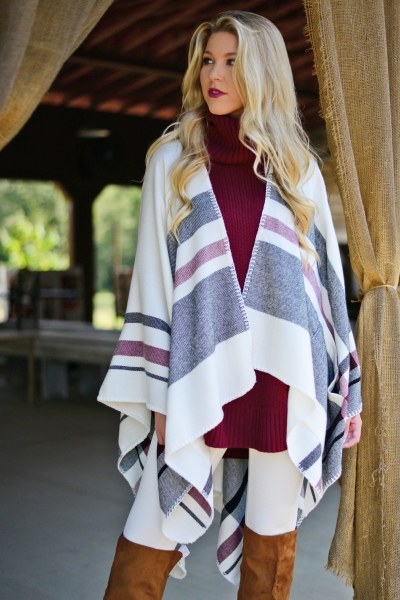 Rivington Plaid Ruana, White