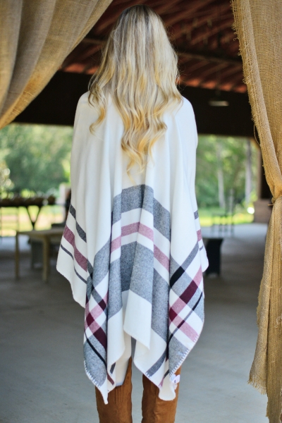 Rivington Plaid Ruana, White