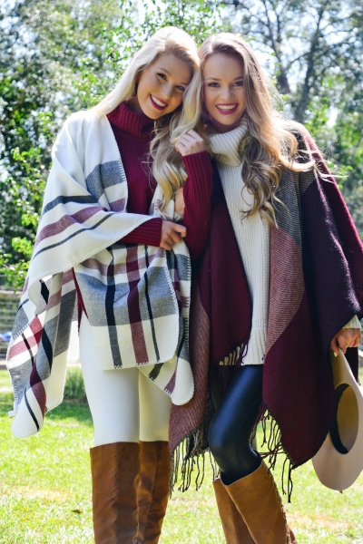 Rivington Plaid Ruana, White
