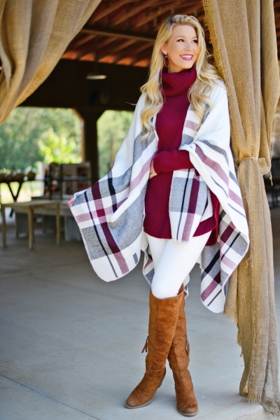 Rivington Plaid Ruana, White