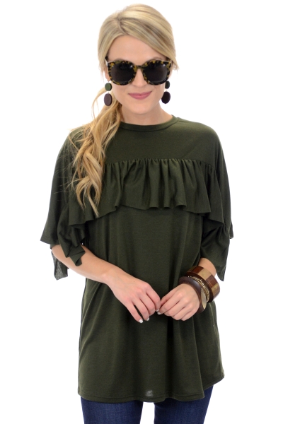 Ruffle Me Crazy Top, Olive