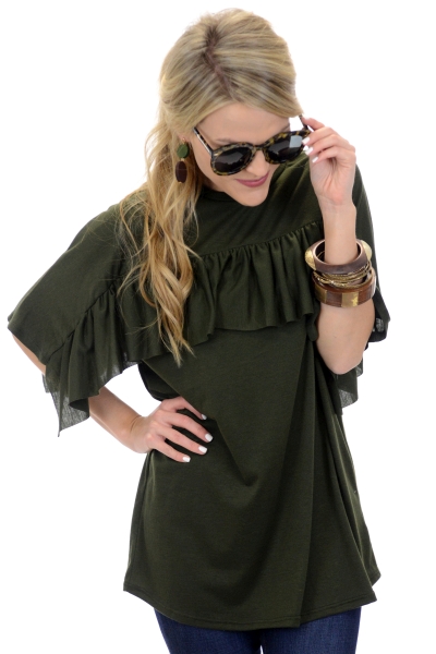 Ruffle Me Crazy Top, Olive