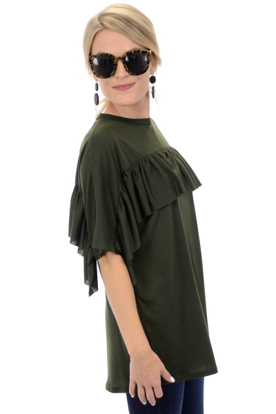 Ruffle Me Crazy Top, Olive