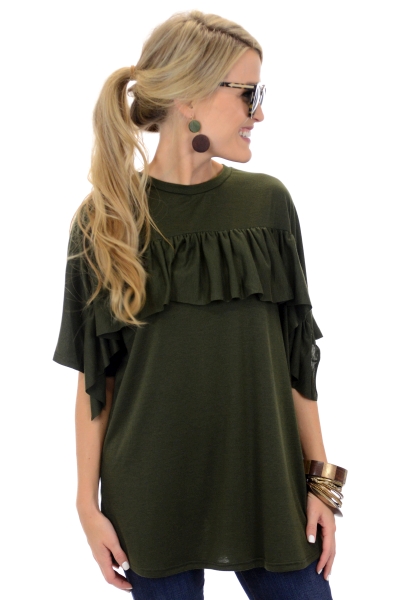 Ruffle Me Crazy Top, Olive