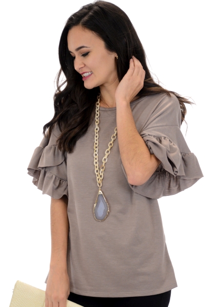 Ruffle Sleeve Top, Taupe