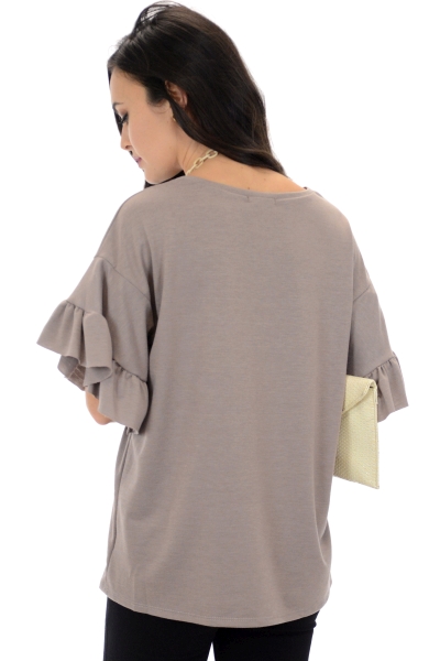 Ruffle Sleeve Top, Taupe