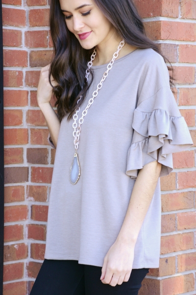 Ruffle Sleeve Top, Taupe