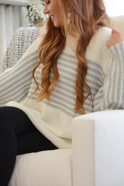 Metallic Stripes Sweater, Ivory