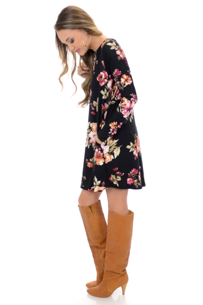 Pocket Dress, Black Floral