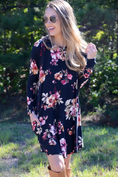 Pocket Dress, Black Floral