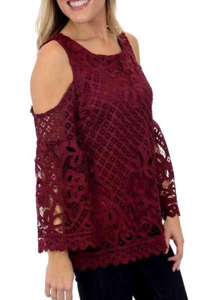Laced In Love Top, Burgundy