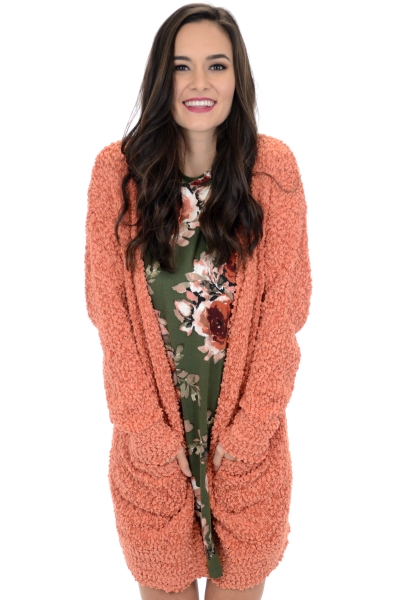 Popcorn Texture Cardi, Orange