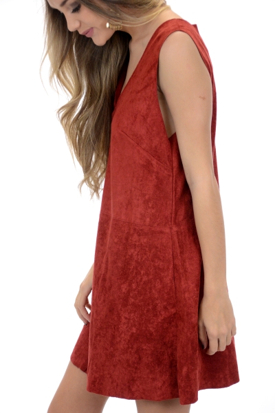 Sleeveless Suede Dress, Red