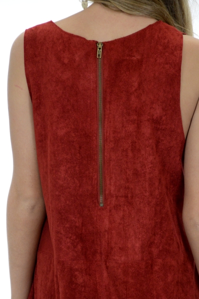 Sleeveless Suede Dress, Red