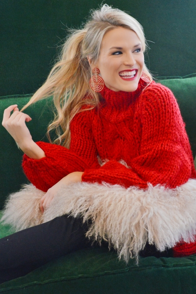 Chunky Cable Sweater, Red
