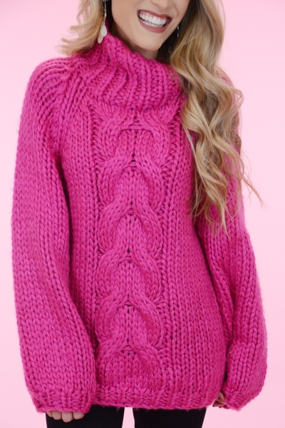 Chunky Cable Sweater, Pink