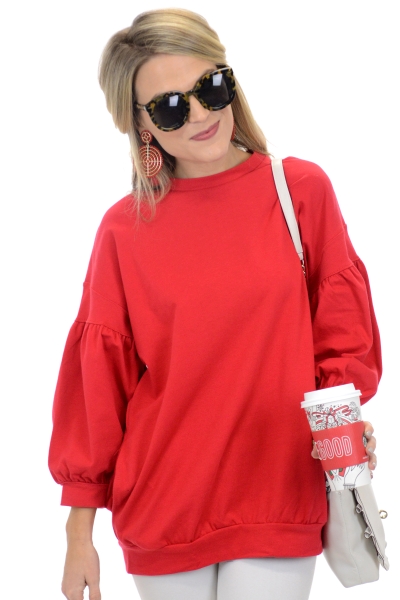 Bubble Sleeve Sweatshirt, Red