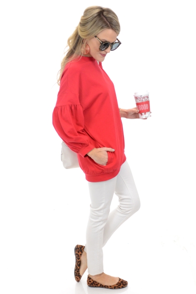 Bubble Sleeve Sweatshirt, Red