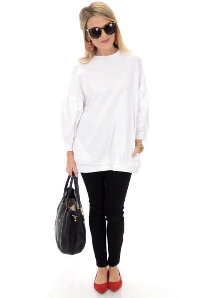 Bubble Sleeve Sweatshirt, White