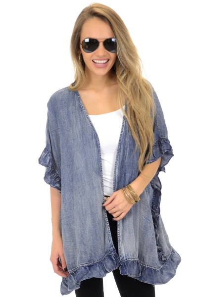 Ruffled Denim Kimono