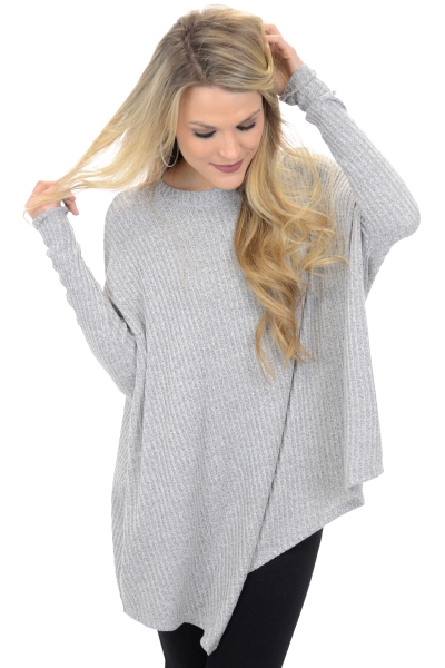 Asymmetric Ribbed Top - 3/4 & Long Sleeve - Tops - The Blue Door Boutique