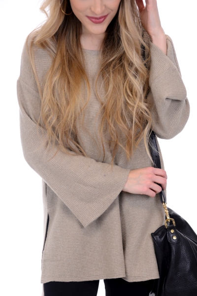 Demi Ribbed Sweater, Camel