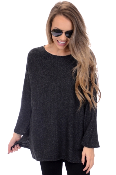 Demi Ribbed Sweater, Charcoal