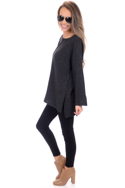 Demi Ribbed Sweater, Charcoal