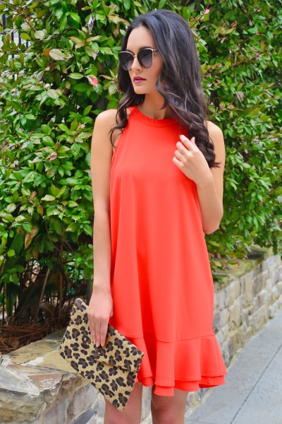 Lindsey Ruffle Dress, Orange