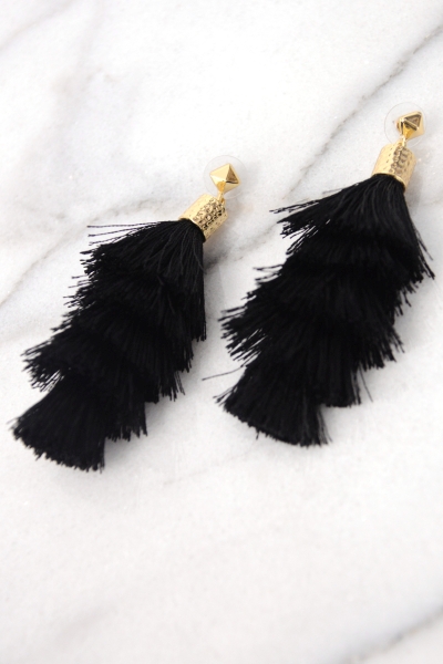 Tiered Tassel Earrings, Black