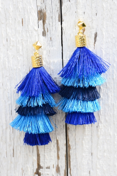 Tiered Tassel Earrings, Blue