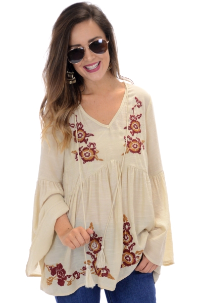 Floral Embroidery Top - Sale - The Blue Door Boutique