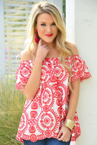 Colored Lace Top, Red