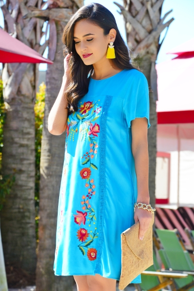 Obsession Embroidery Dress - The Blue Door Boutique