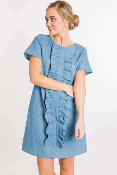 Ruffle Front Denim Dress
