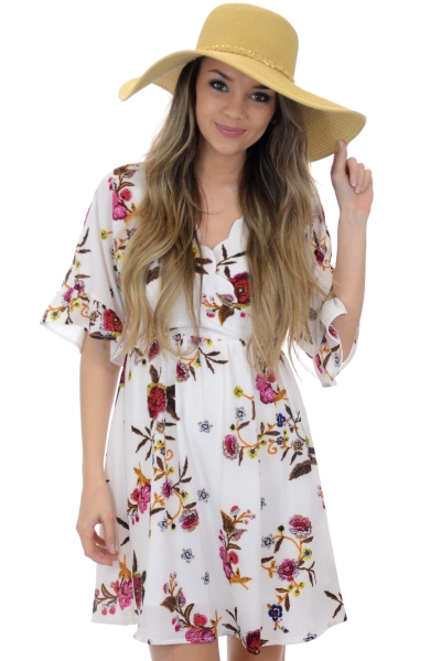 Wrapped Waves Floral Dress, White