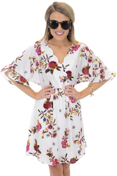 Wrapped Waves Floral Dress, White