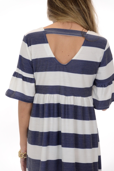 Carillon Dress, Navy Stripes